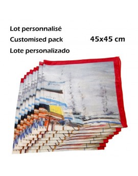 Lot 6 carrés tour de cou personnalisés en soie 45x45 cm