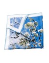 Blue woman silk scarf - Cherry tree in bloom 68x68cm