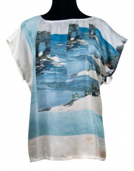 Silk blouse seascape print in blue