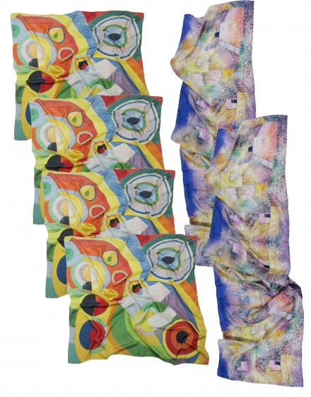 Lot 6 foulards en soie personnalisés - 4 carrés 90x90 et 2 foulard 45x180