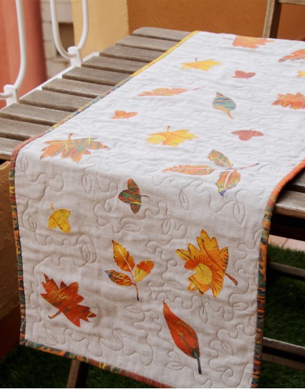 Kit patchwork appliqué chemin de table en lin Feuilles d'automne