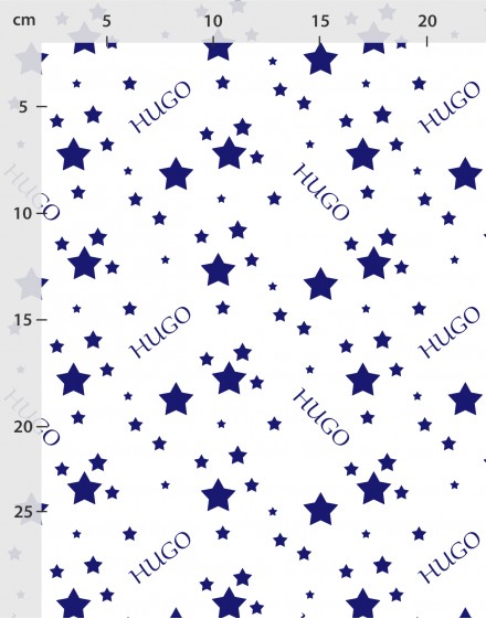 Tissu nom personnalisé étoiles en bleu sur blanc