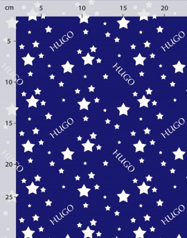 Custom name fabric white stars on blue organic cotton