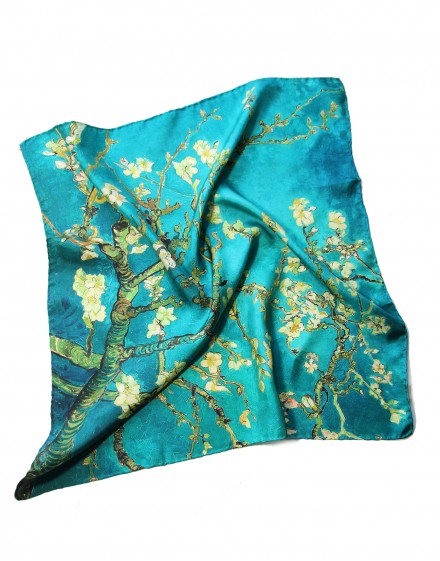 Foulard carré en soie et masque en coton Van Gogh Amandier en Fleur