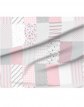 Coupon de coton bio pour patchwork - 18 imprimés rose gris blanc