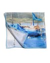 Blue silk neck scarf - sailboats by Pier Buyle